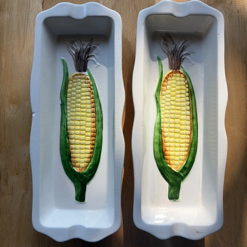 Vintage Corn Ear Ceramic Serving Trays JFL Design Set of 2 Farmhouse (229)